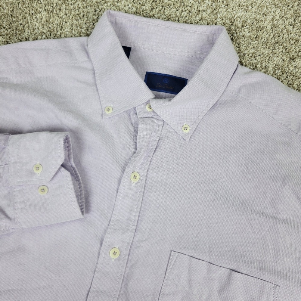 David Donahue Mens Large Solid Light Purple Button Down Long Sleeve
